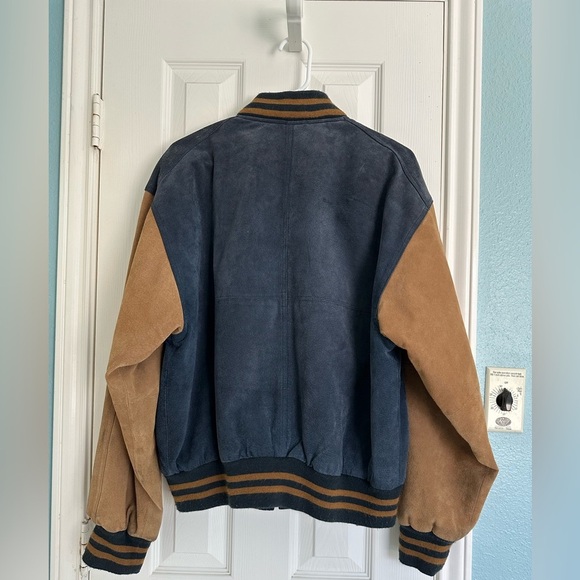Vintage 90’s Free Country Suede Varsity Jacket Size M Blue Tan - Picture 3 of 6